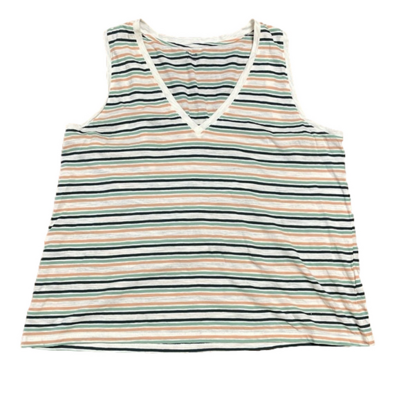 Madewell Whisper Cotton V-Neck Pocket Tank in Roger Stripe Size XXL - Picture 1 of 4